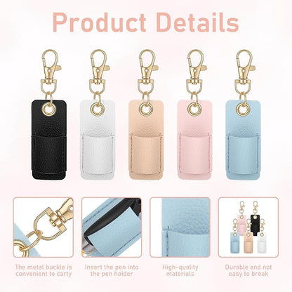 Sibba Portable Anti-Lost Pen Holder for Lanyard Anti-Lost Neck Lanyards Pen Holder 5PCS Single Pens Lanyard for Badge Keychain PU Leather Portable Pencils Clip Office Supplies for Badge Reels Nurses