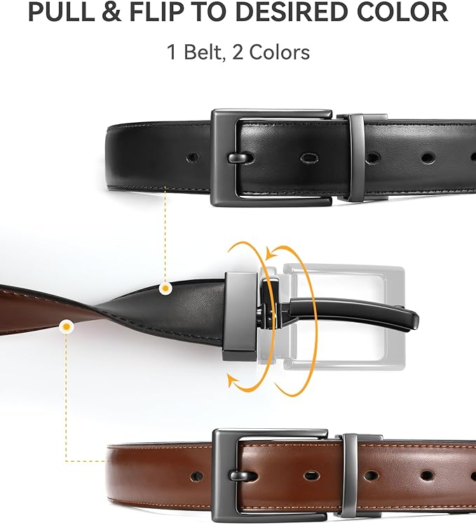 CHAOREN Reversible Belt Men 1 Piece - 1.25" Leather Dress Belt - Trim to Fit for Elegant Style