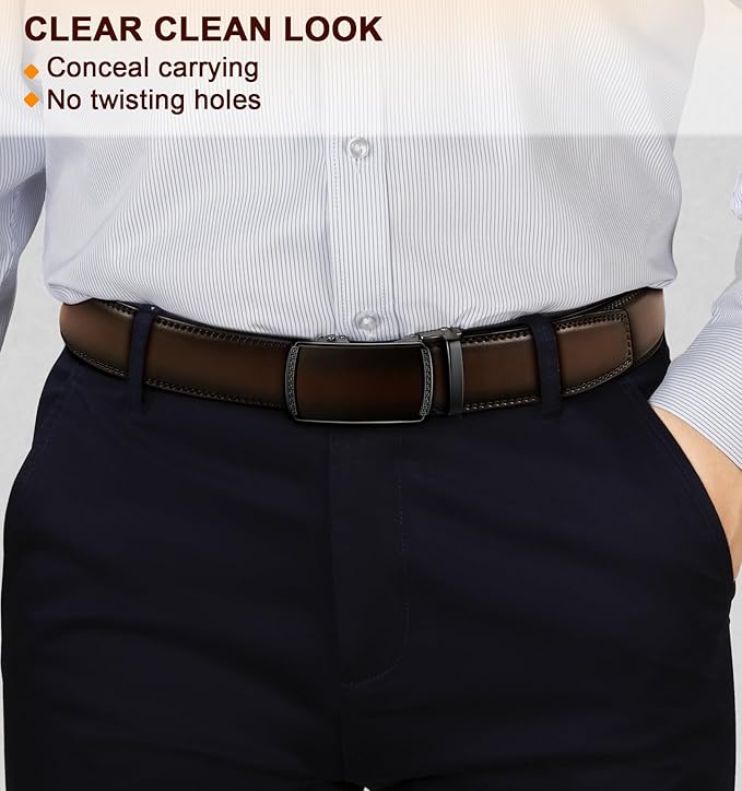 KEMISANT Men Belt Ratchet Click Belt Genuine Leather Adjustable For Men Golf Dress Casual Jeans 1 3/8-Cut For Fit