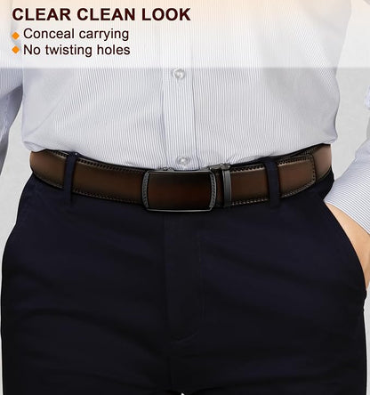 KEMISANT Men Belt Ratchet Click Belt Genuine Leather Adjustable For Men Golf Dress Casual Jeans 1 3/8-Cut For Fit
