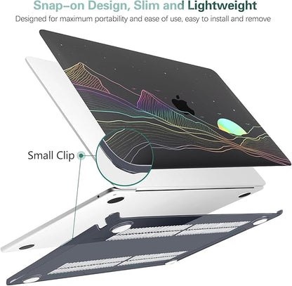 KEROM Clear Black Case for MacBook Pro 13 inch 2022-2016 M2 M1 A2338 A2289 A2251 A2159 A1989 A1706, MacBook Pro 13 inch Clear Case with Design, Plastic Hard Shell Case & Keyboard Cover, Sunrise