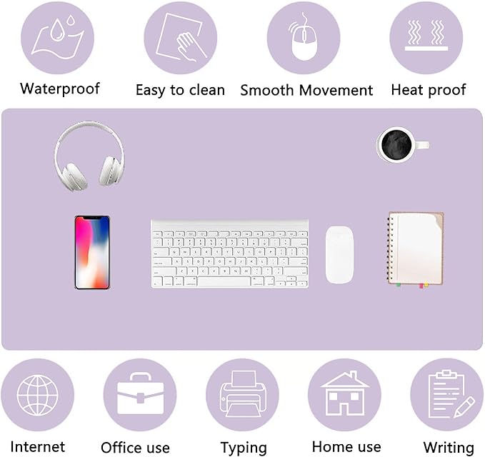 PU Leather Desk Pad Protector Gaming Mouse Pad Non Slip Desk Mat for Keyboard and Mouse Waterproof Desk Writing Pad for Office and Home Desk Accessories(Purple, 35.4 * 17.7)
