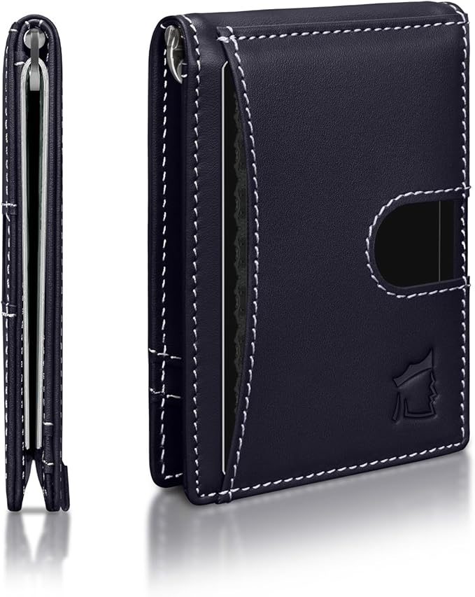 Kingly Cash Clip Slim Leather Wallet for Men with RFID Blocking & Money Clip - Minimalist Front Pocket Bifold Wallet Holds 12 Cards - Secure Card Holder with Easy Access Pull Tab