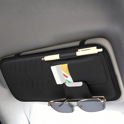 Black Car CD Holder, Leather Car Visor Organizer Sun Visor Case Holders Multi-Function DVD Vehicle Visors Storage Organizer Cars Visors Holders with Storage, Eyeglassclip, Card Slots & Pen