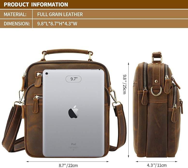 Jack&Chris Leather Messenger Bag for Men, Man Purse Crossbody Bags for Work Business