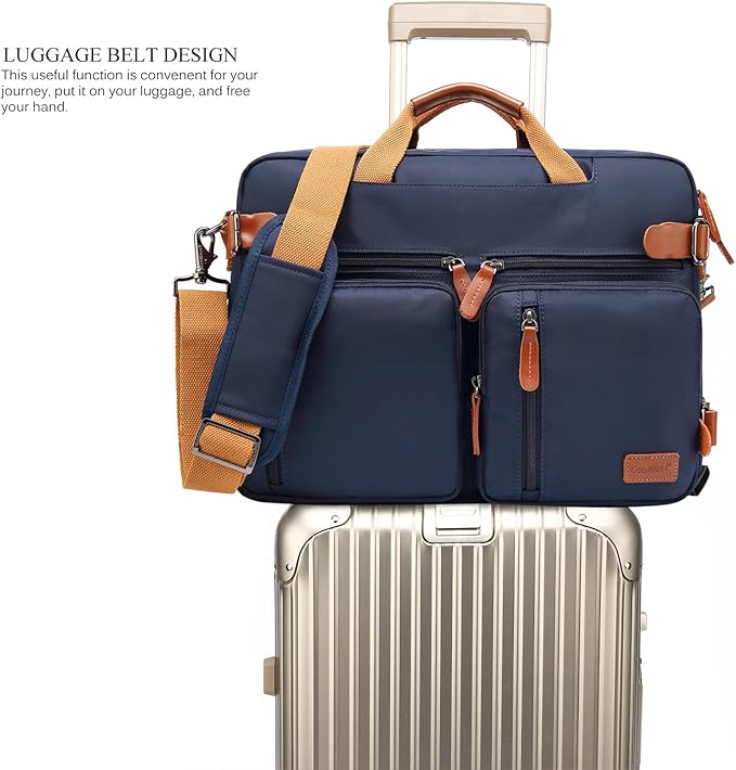 CoolBELL Convertible Backpack Messenger Bag Shoulder Bag Laptop Case Handbag Business Briefcase Multi-Functional Travel Rucksack Fits 17.3 Inch Laptop for Men/Women (Blue)