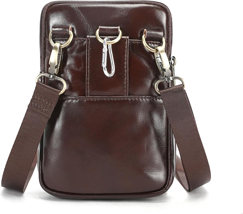 MASIWEI Real Leather Crossbody Bag for Men Women Hiking Small Purse Convertible Belt Loop Shoulder Bag for Phone Passport