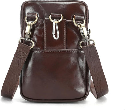 MASIWEI Real Leather Crossbody Bag for Men Women Hiking Small Purse Convertible Belt Loop Shoulder Bag for Phone Passport
