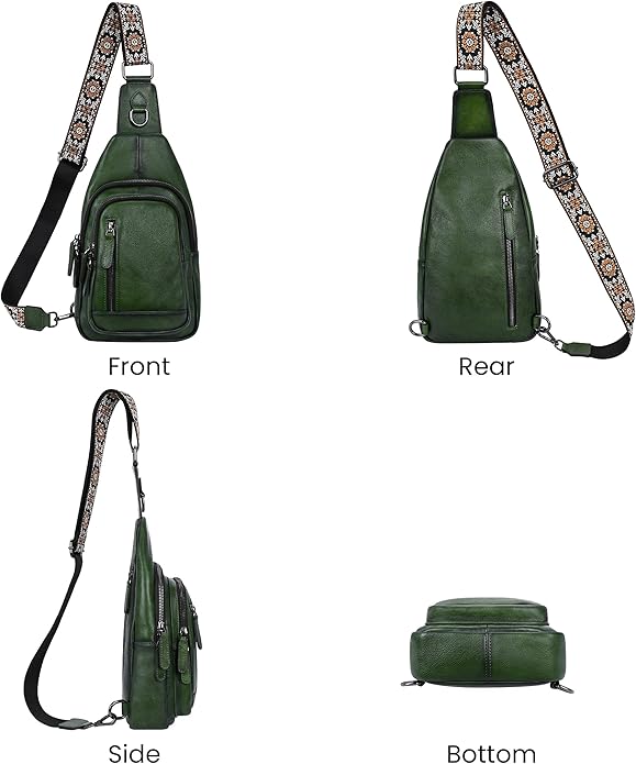 HESHE Leather Sling Bag for Women Crossbody Bags with Multi-Pocket Stylish Fanny Packs for Travel Chest Bag