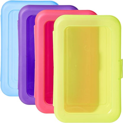 Amazon Basics Large Pencil Cases,Storage Organizer,Durable Plastic School Supply Box,Multi-Color Student Organization for Office,College & Classroom Supplies,(Pack of 48)