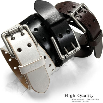 Ben Antique Twin Roller Buckle Vintage One-Piece 100% Leather Jean Belt 1-1/2" Wide