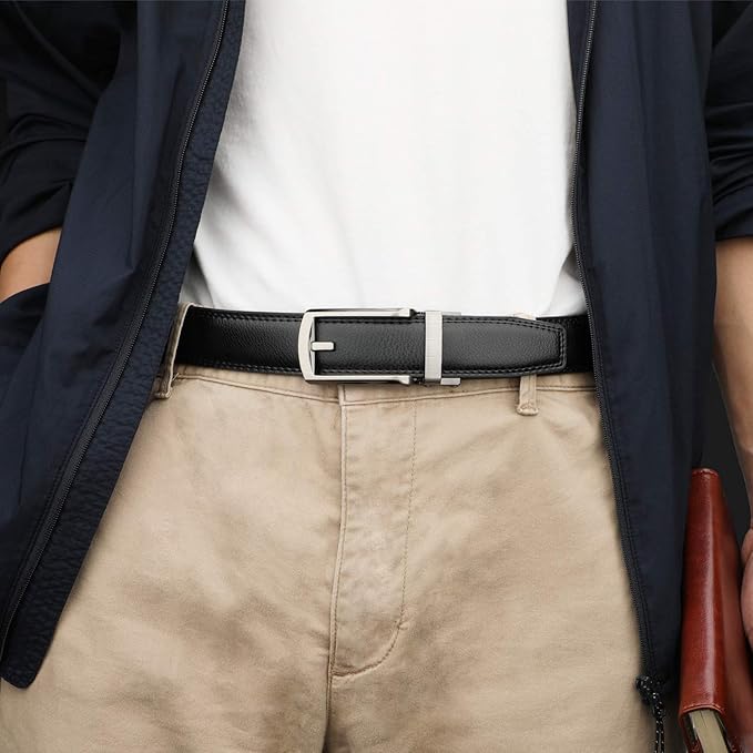 HIMI Men's Comfort Genuine Leather Ratchet Dress Belt with Automatic Click Buckle