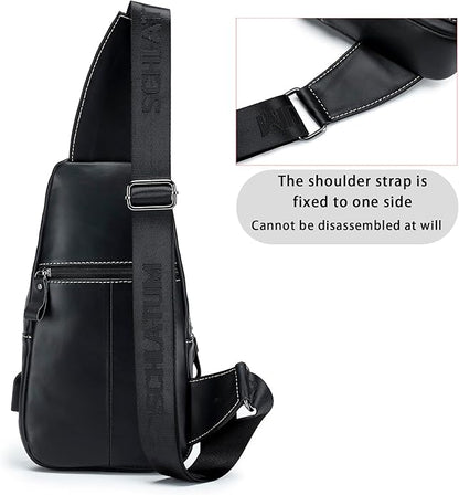 LUKZIJAES Genuine Leather Sling Bag for Men