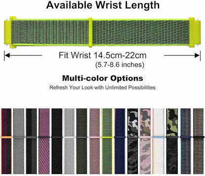 WOCCI 20mm Adjustable Nylon Watch Band, Quick Release Sport Loop Strap (Bright Yellow/Grey)