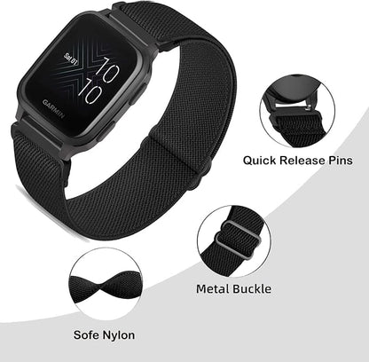 4 Pack Stretchy Watch Bands Compatible with 20mm Garmin Venu Sq/Venu Sq 2, Loop Nylon Elastic Fabric Strap for Garmin Vivomove Style/Luxe/HR Women Men