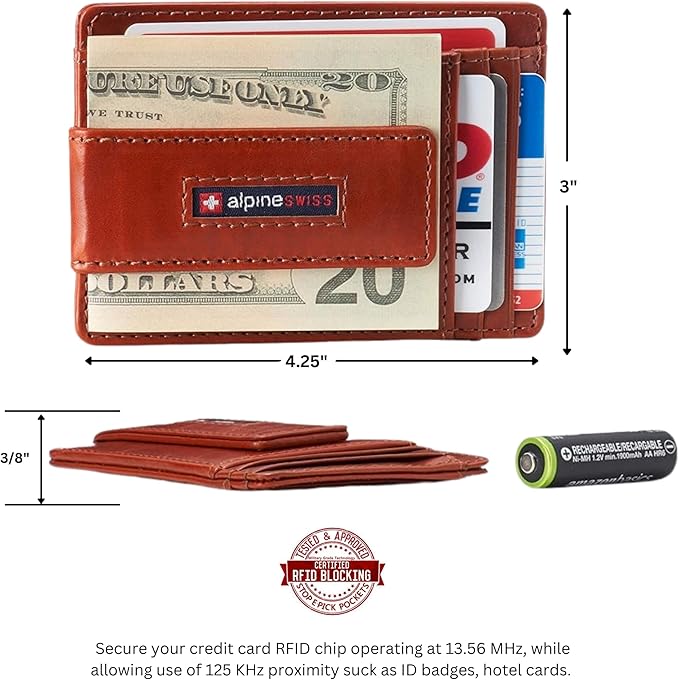Alpine Swiss Harper Mens RFID Slim Money Clip Front Pocket Wallet Minimalist Leather ID Card Holder | RFID, Slim, Money Clip, Front Pocket, Minimalist, ID Card Holder