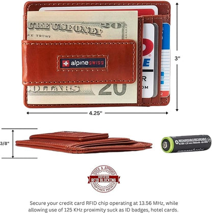 Alpine Swiss Harper Mens RFID Slim Money Clip Front Pocket Wallet Minimalist Leather ID Card Holder | RFID, Slim, Money Clip, Front Pocket, Minimalist, ID Card Holder