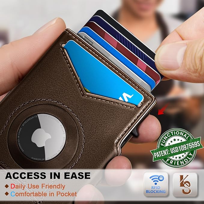 KEMISANT Airtag Wallet Men Gift,Mens Slim Front Pocket Wallet Money Clip Standard or Apple Airtag Use 3.8"×2.8"×0.9"
