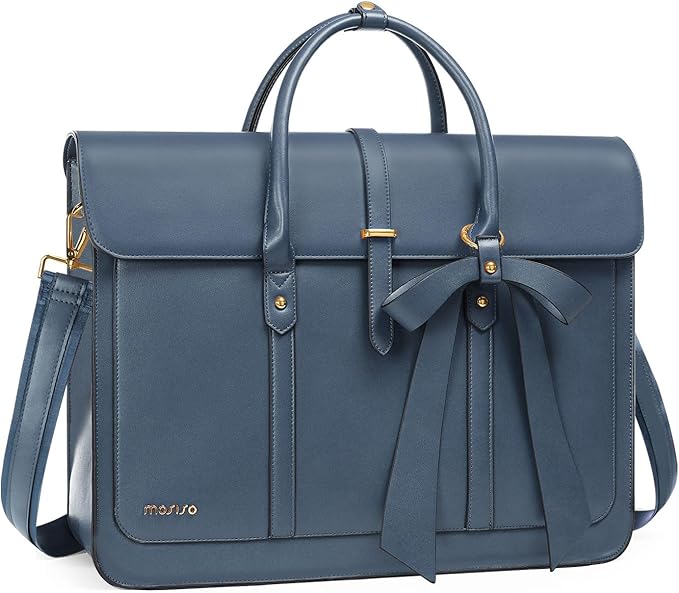 MOSISO Laptop Bag for Women, 17 inch PU Leather Laptop Shoulder Bags Convertible Backpack, 17.3 inch Messenger Bags Casual Handbag Work Briefcase Travel Computer Bag with Bowknot, Peacock Blue