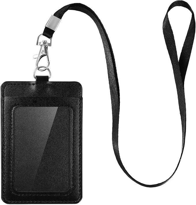E&EY ID Badge Holder with Lanyard PU Leather Badge ID Card Holder Vertical (5)