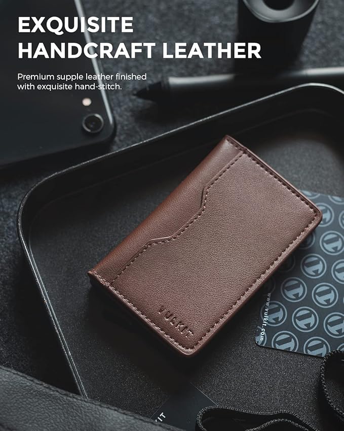 VULKIT Slim Pop up Wallet for Women Minimalist Credit Card Holder with Leather Slots Men's Bifold RFID Blocking Metal Wallets