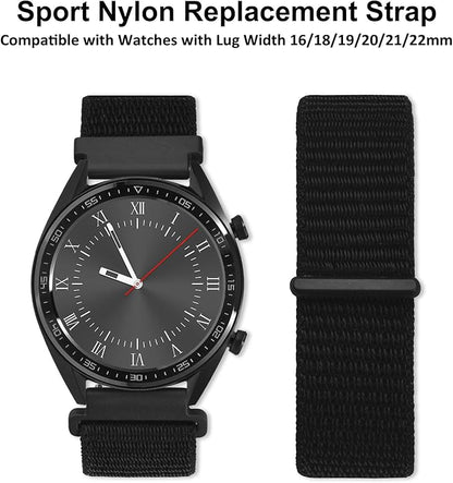 WOCCI 24mm Adjustable Nylon Watch Band, Quick Release Sport Loop Strap (Black)