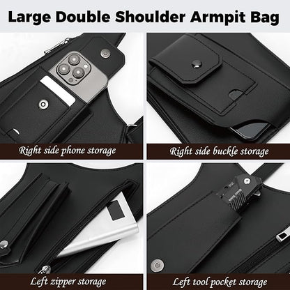 ECGER Large Double Shoulder Armpit Bag - Underarm Holster for Men, Anti-Theft Concealed Crossbody Wallet|phone Pouch for Outdoor Travel Cycling Work, Premium PU Leather (Black Armpit Bag)