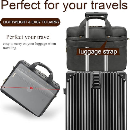 Briefcase for Men Leather Laptop Bag 16 Inch Messenger Bag Vintage Crossbody Laptop Computer Bag for Business,Work,Travel