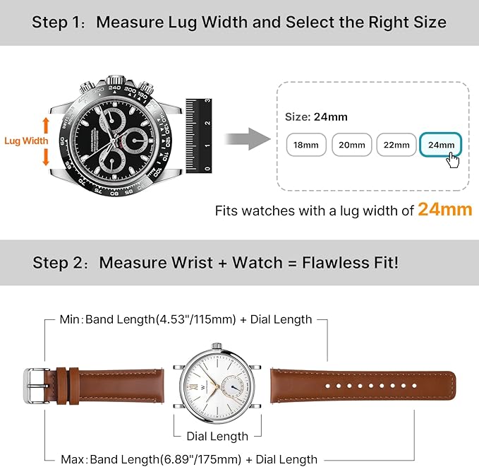 Fullmosa 18mm 20mm 22mm 24mm Leather Watch Bands, 2 Pack Soft Quick Release Watch Strap Compatible with Garmin Vivoactive 5/6/4/3, Venu 4/3S/2S, Samsung Galaxy Fossil Amazfit for Men Women,24mm Toffee Brown&Silver/Black&Black