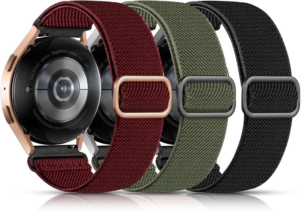 Lerobo Elastic Bands Compatible with Samsung Galaxy Watch 8 7 6 5 4 40mm 44mm/Galaxy Watch 8 Classic 6 4 Classic 43mm 47mm 42mm 46mm/5 Pro Band 45mm/Active 2,3 Pack 20mm Adjustable Nylon Sport Band