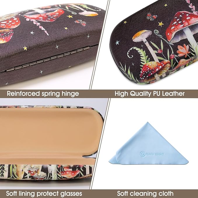 PERFECTSIGHT Hard Shell Eyeglasses Case, PU Leather Protective Glasses Case, Cute Eyeglass Case for Women Men Girls