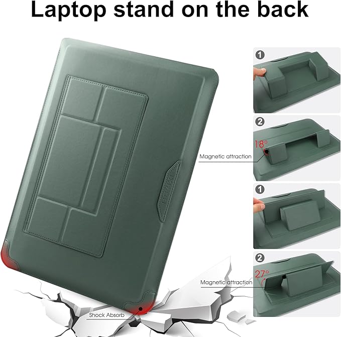 HoYiXi 14 Inch Laptop Sleeve Case Leather Bag with Stand Compatible with Mac Book Pro 14 2021/ASUS Vivobook 14/HP Pavilion X360/IdeaPad 14/Dell HP ASUS Acer Huawei Matebook 14'' PC, Green