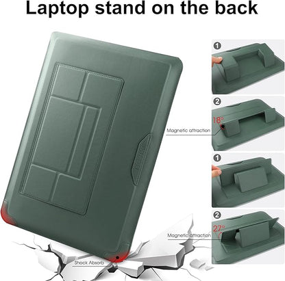 HoYiXi 14 Inch Laptop Sleeve Case Leather Bag with Stand Compatible with Mac Book Pro 14 2021/ASUS Vivobook 14/HP Pavilion X360/IdeaPad 14/Dell HP ASUS Acer Huawei Matebook 14'' PC, Green