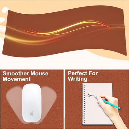 Desk Mat with Wireless Charging, Brown Mouse Pad with Wireless Charger, Desk Pad Matt for Desktop, Mousepad Gaming Large Mouse Pad, Leather Compute for Keyboard and Mouse, 32" x 16"