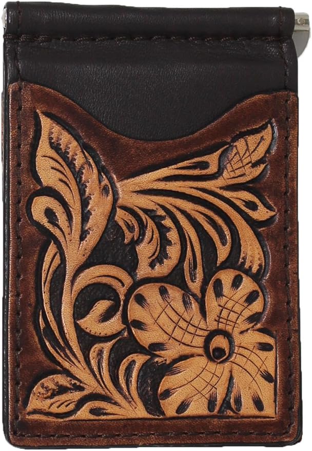 CHALLENGER Men's Western Antique Floral Tooled Slim Money Clip Minimalist Wallet 18RTW83M