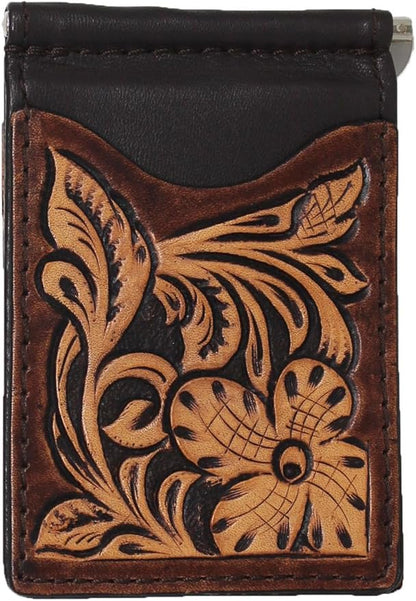 CHALLENGER Men's Western Antique Floral Tooled Slim Money Clip Minimalist Wallet 18RTW83M