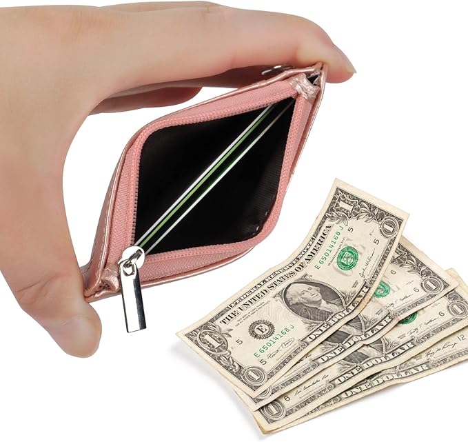 Badge Holder with Zipper, Life-Mate PU Leather ID Badge Card Holder Wallet Case with 5 Card Slots Zipper Pocket 19" Polyester Neck Lanyard Heavy Duty Metal Retractable Badge Reel (Rose Gold)