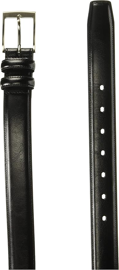 Perry Ellis Men's Hc Milled Leather Belt, Stitched, Two Loops, Antique Silver Buckle, 1.5” Width (Available in Big & Tall)