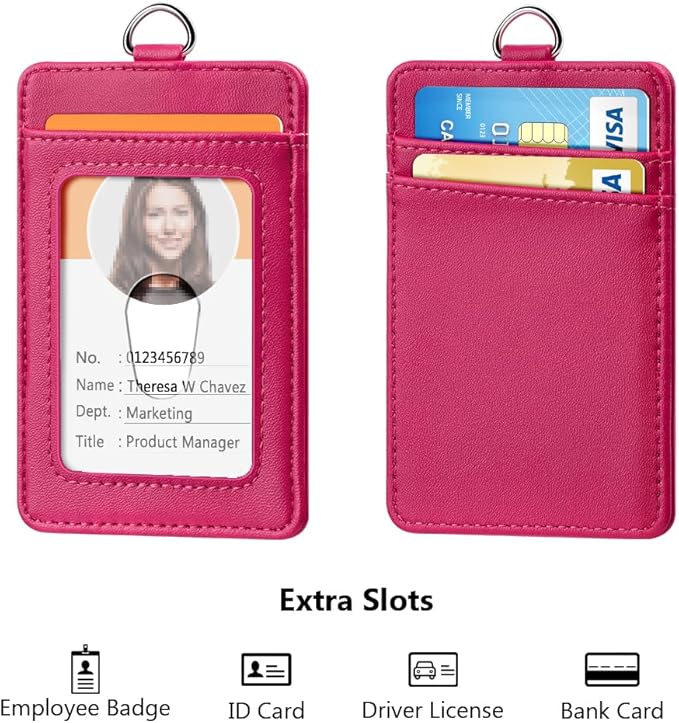 Leather Badge Holder and Adjustable Retractable Lanyards, Quick Release Buckle and Safety Breakaway Lanyards with Swivel Metal Clasp for Offices, Staff, Students, Employees