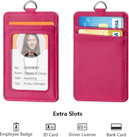 Leather Badge Holder and Adjustable Retractable Lanyards, Quick Release Buckle and Safety Breakaway Lanyards with Swivel Metal Clasp for Offices, Staff, Students, Employees