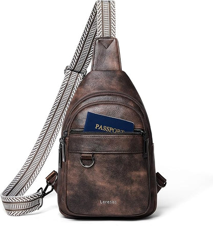 Leresas 7L Sling Bag for Women Men Vegan Leather Crossbody Bags Fanny Pack Purse Backpack Over Shoulder Bag Travel Anti Theft