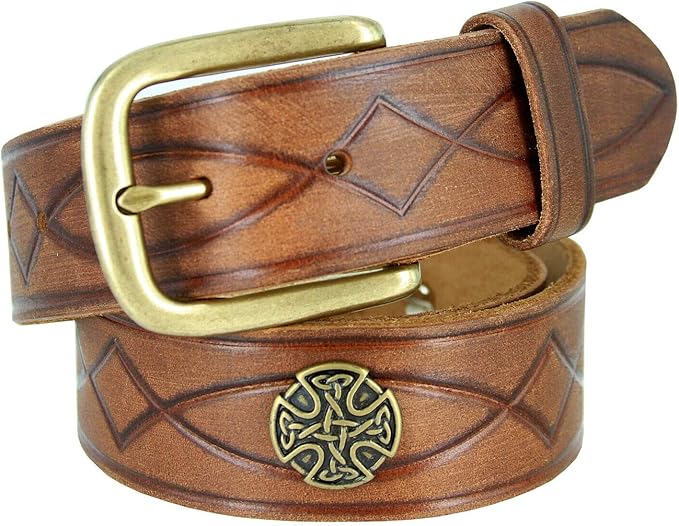Genuine Full Grain Western Engraved Tooled Leather Strap or Belt 1-1/2" Wide