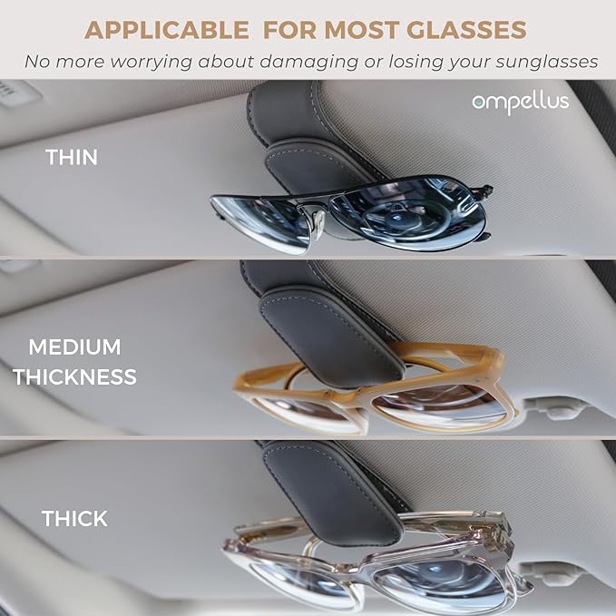 Magnetic Leather Sunglass Holder, Eyeglass Hanger Clip for Car Sun Visor, Suitable for Different Size Eyeglasses (Green, 1 Pack)