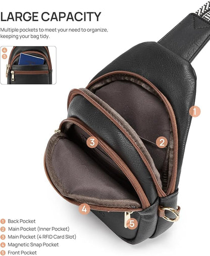 CHOLISS Anti Theft Small Sling Bag for Women and Men RFID Leather Crossbody Bags Fanny Pack Chest Bag Travel Purse Daypacks