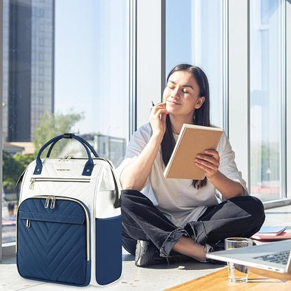 VANKEAN 17 Inch Laptop Backpack for Women Fashion Computer Work Bag, Large Capacity Waterproof Backpack, College Daypack Business Travel, Beige-Haze blue