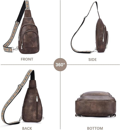 BOSTANTEN Sling Bag for Women Leather Crossbody Bag Vintage Cross Body Purse for Travel with Guitar Strap, Bohemian Style