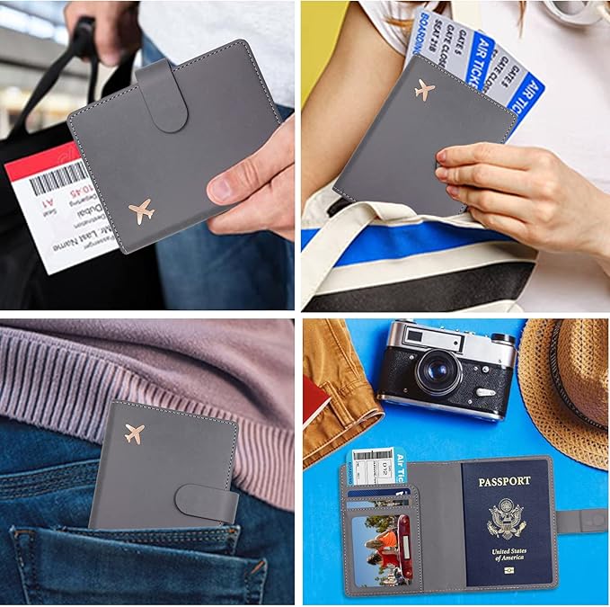 Deziliao Passport Wallet, Gray, Unisex, Faux Leather, Waterproof, Slim, Lightweight, RFID Blocking, 2-in-1 Design, with Document Slots, Credit Card Slots, SIM Card Slots