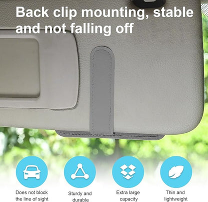 Dickno 2PCS Small Leather Car Sun Visor Organizer, Multifunctional Auto Visor Document Holder with Sunglasses Clip, Universal Car Interior Organizer for Drving License, Card, Pen (Gray)
