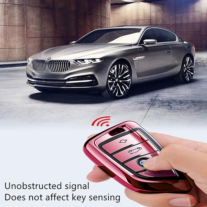 Creativity Suitable for BMW key fob Cover. Advanced soft TPU key box is compatible with F30 F45 F55 G20 G30 X1 X3 X4 X5 X6 X7 3 5 6 7 8 M5 M6 GT series smart key (Type B Pink single Key Case)