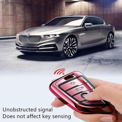 Creativity Suitable for BMW key fob Cover. Advanced soft TPU key box is compatible with F30 F45 F55 G20 G30 X1 X3 X4 X5 X6 X7 3 5 6 7 8 M5 M6 GT series smart key (Type B Pink single Key Case)